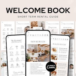 Libro di benvenuto digitale Airbnb / Modello di guida stampabile per dispositivi mobili / Libro degli ospiti modificabile / VRBO, affitto per le vacanze / Modello Canva