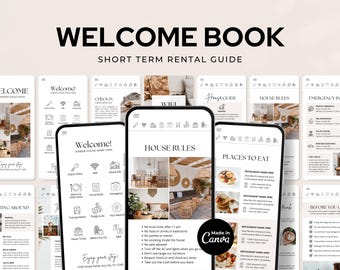 Libro di benvenuto digitale Airbnb / Modello di guida stampabile per dispositivi mobili / Libro degli ospiti modificabile / VRBO, affitto per le vacanze / Modello Canva