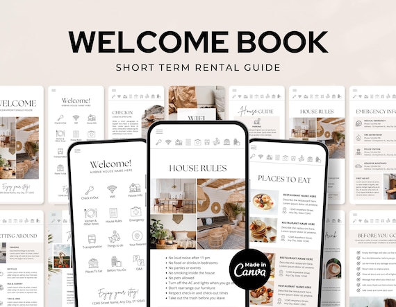 Digital Airbnb Welcome Book | Mobile Printable Guide Template | Editable Guest Book | VRBO, Vacation rental | Canva Template