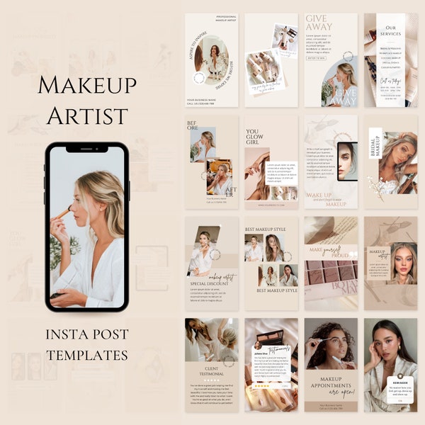 Make-up Artist Instagram Story Vorlagen | Beauty Skincare Instagram Vorlagen | Ästhetische Social Media | Canva Templates