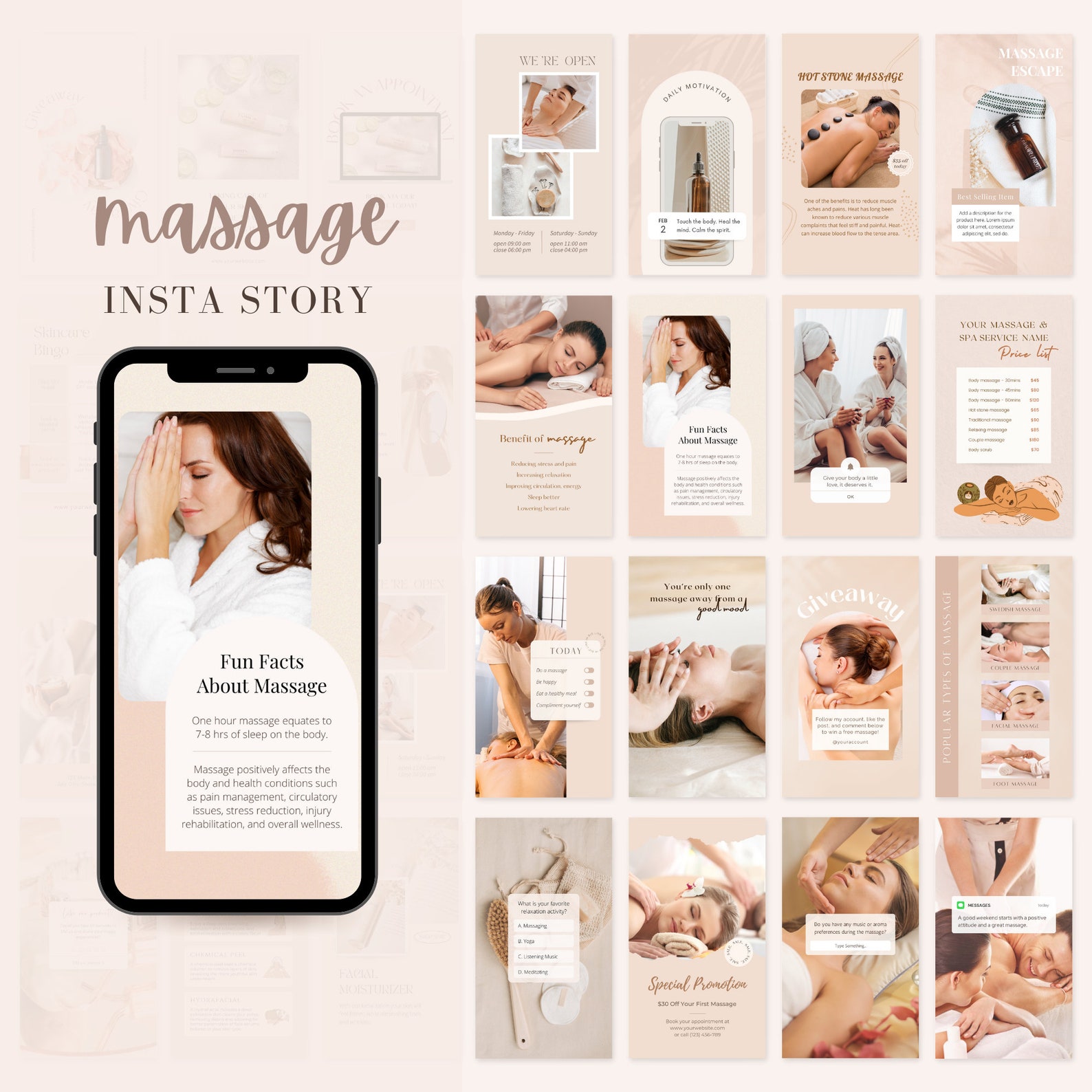 Massage Therapist Instagram Story Templates esthetician Etsy