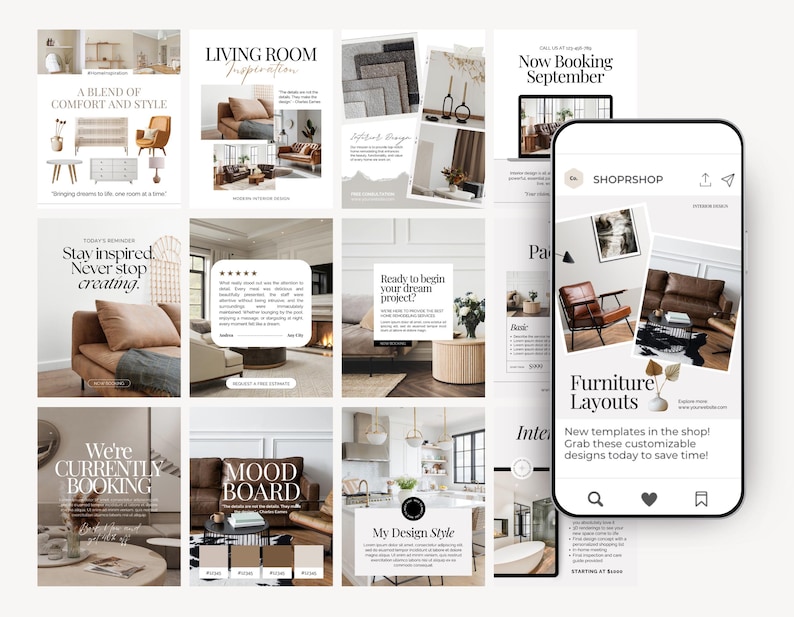Sjabloon Instagram-bericht interieurontwerp | IG-postsjablonen voor interieurontwerp | Minimalistische canvassjablonen | Socialmediaberichten over onroerend goed afbeelding 7