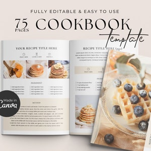 Modelo de livro de receitas | Modelo de livro de receitas editável | Livro de receitas de família para impressão | E-book de receitas | Blogueiro de culinária