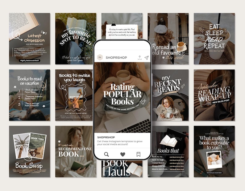 Bookstagram-mall | 80 estetiska Instagram-inlägg för Canva bild 2
