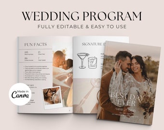 Wedding Day Magazine Template | Wedding Program and Timeline | Printable Wedding Template | Seating Chart, Fun Facts, Menu Template