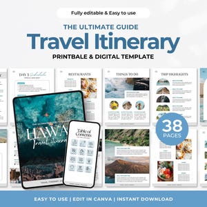 Mobile Travel Itinerary Template | Digital & Printable Trip Guide Planner (Canva Template)