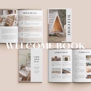 Modèle de livre de bienvenue Airbnb | Guide Airbnb imprimable | Livre d&#39;or sur une location courte durée | Livre de bienvenue pour location de vacances | Panneaux Airbnb