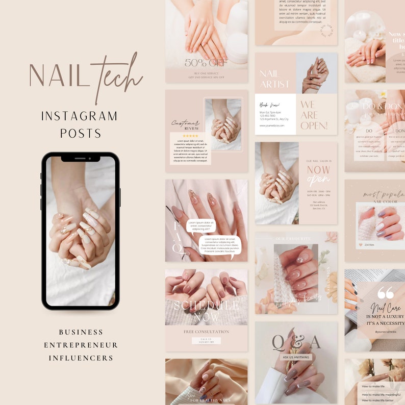 Esthetician Instagram Post Templates | Nail Salon Social Media | Nail care instagram canva | Minimalism Instagram | Pedicure Manicure Beauty 