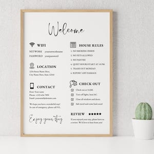 Airbnb Welcome Sign Template| Welcome Sign for Airbnb Hosts |Vacation Rental Printable | Guest Arrival Poster | VRBO, House Rules, WIFI Sign