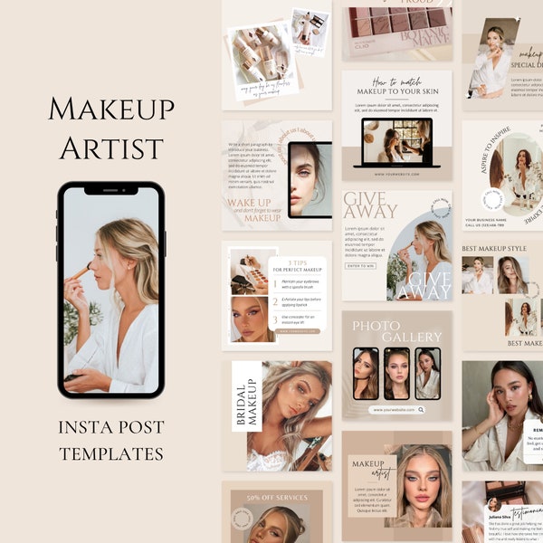 Modèles de publication Instagram de maquilleur | Modèles Instagram de soins de la peau beauté | Médias sociaux esthétiques | Modèles de toile