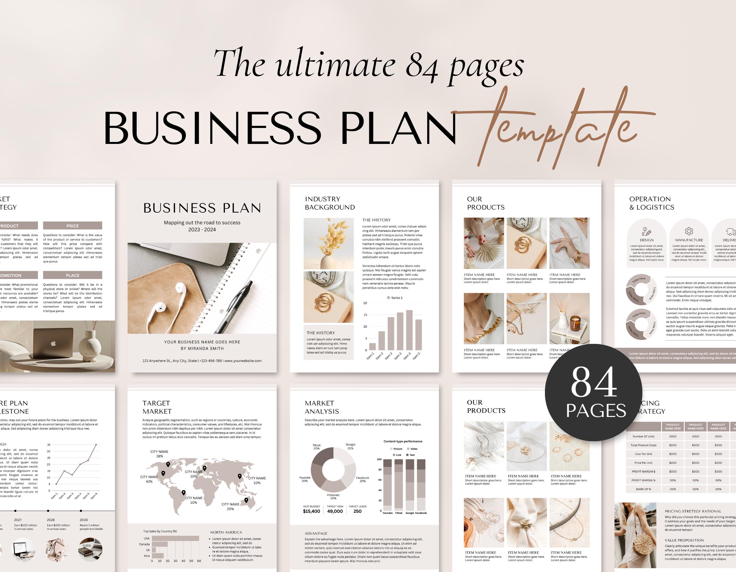 Business Plan Template Printable | Small Business Planner  | Start Up Workbook | Side Hustle Planner | Canva Template