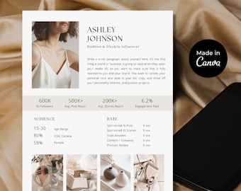 Media Kit Template| Influencer Media Kit | Rate Card Template | Social Media Kit | Canva Template | Facebook TikTok Instagram