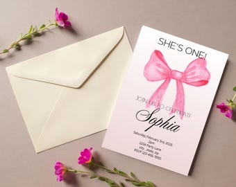 Bow Themed Party Invitation - Digital Download Template