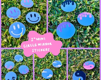 2&quot; Mini Acrylic Circle Mirrors with Adhesive Backs - Mirror Stickers, Phone Accessory - Smiley Face, Clouds, Yin and Yang, Mushroom, Drippy