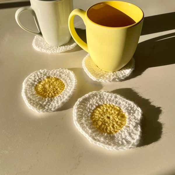 Crochet Sunny Side Up / Over Easy / Fried Egg Coasters / Handmade Crochet Coaster / Handmade Decor / Unique Decor / Food Decor / Egg Decor