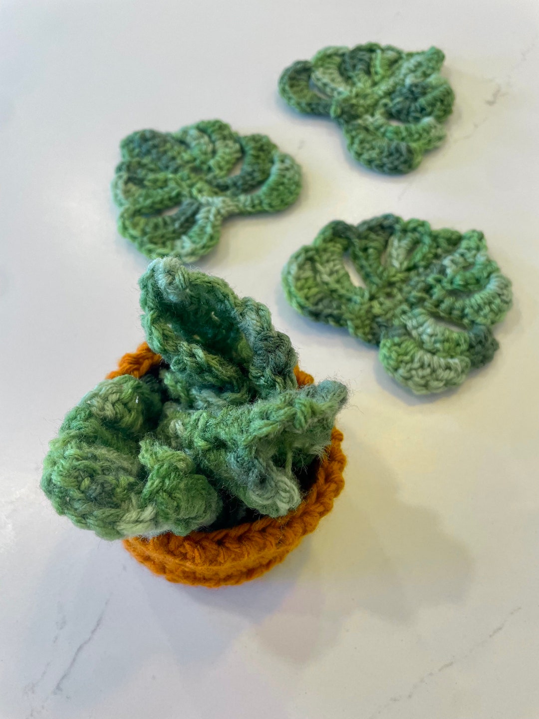 Crochet Monstera Deliciosa Coasters With 3 Pot Color Options/ Plant