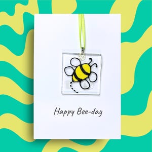 Bee Greeting Keepsake Card, Fused Glass, Suncatcher, Special Gift