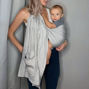 Bamboo Linen Ring Sling Baby Carrier | Eco-Friendly, Soft Bamboo and Linen Baby Wrap | Hassle-Free Babywearing Newborn to 35lb