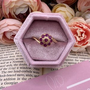Vintage Ruby 9ct Gold Flower Ring (Size UK O)