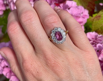 Edwardian Style Pink Sapphire and Old-Cut Diamond Ring