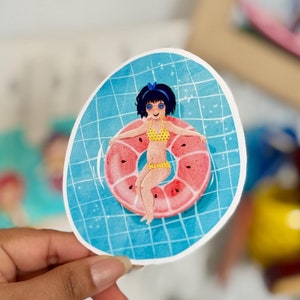 Summer Splash Vinyl Aufkleber, Mädchen im Schwimmbad Aufkleber, Süßer Mädchen Aufkleber