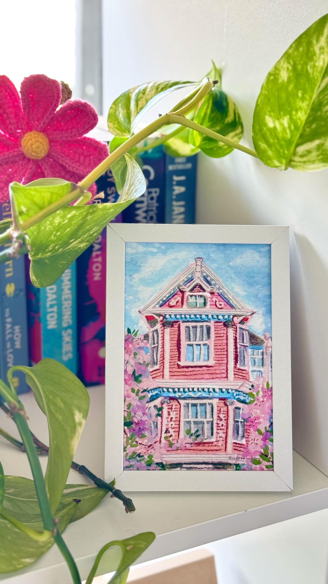 Cute Pink House With Bougainvillea Art Print, Whimsical Wall Decor for ...