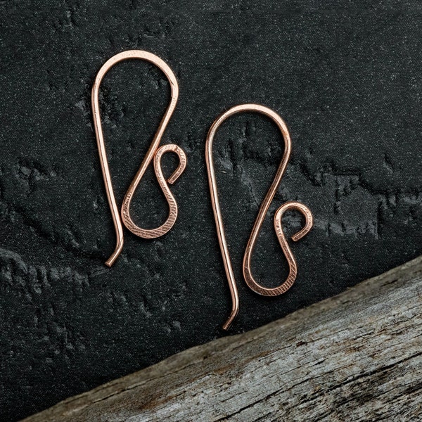 Bare Copper Fancy Earwires, small earring hooks for jewellery making, 20gauge/.8mm.