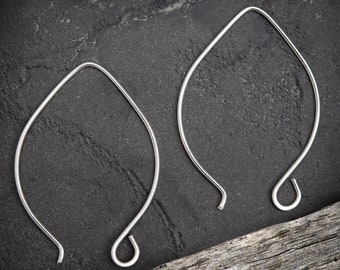 Argentium Silver .940, Extra Large Marquise Earring Hooks, handmade earwires, nickel free jewellery making findings.