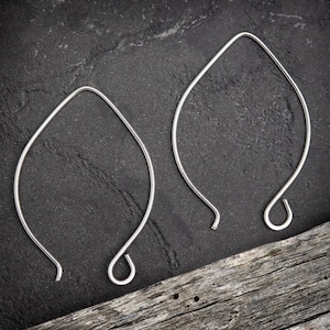 Argentium Silver .940, Extra Large Marquise Earring Hooks, handmade earwires, nickel free jewellery making findings.