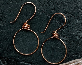 Bare Copper Round Hoop Hooks, handmade wrapped earwires for jewellery making, 20gauge/.8mm.