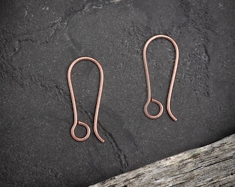 Bare Copper Small French Earwires, handmade earring hooks, jewellery making findings .8mm/20gauge.