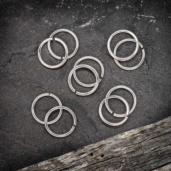 8mm, 6.5mm & 4mm ID Jump Rings, Argentium SIlver .935, 5 pairs of Jewellery Making Open Rings, 1mm/18gauge, various sizes.