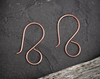 Bare Copper Shepherds Earring Hooks, large loop handmade earwires, jewellery making supplies, 20gauge/.8mm.