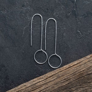 Titanium Textured Long Drop Hooks, large loop .8mm/20gauge earwires, handmade in Australia, nickel free findings.