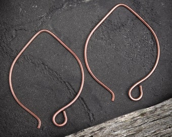 Bare Copper Extra Large Marquise Earring Hooks, 20gauge/.8mm, handmade in Australia, earwires for jewellery making.