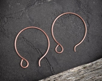 Bare Copper Rounded, Balloon Earring Hooks, handmade earwires for jewellery making, 20gauge/.8mm.