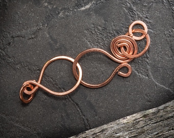 Bare Copper Spiral Clasp, handmade clasp & jump rings, jewellery making supplies, 1mm/18gauge.
