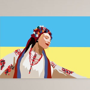 Digital download. Slava Ukraini! Ukraine. Ukrainian woman dancing. Traditional slavic woman.
