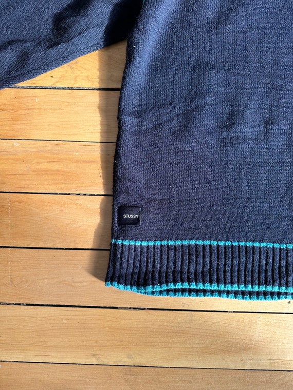 90s stussy wool zip up sweater / cardigan / skate… - image 3