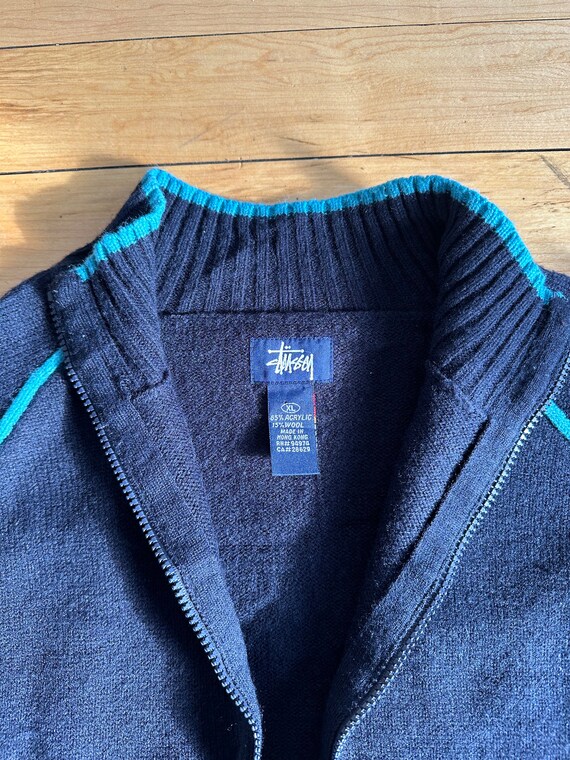 90s stussy wool zip up sweater / cardigan / skate… - image 4