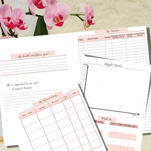 PRINTED Health and Fitness doelen planner inserts, nutrition tracker, weight loss plan, activity tracker, food log, weight chart, WELLBEING l