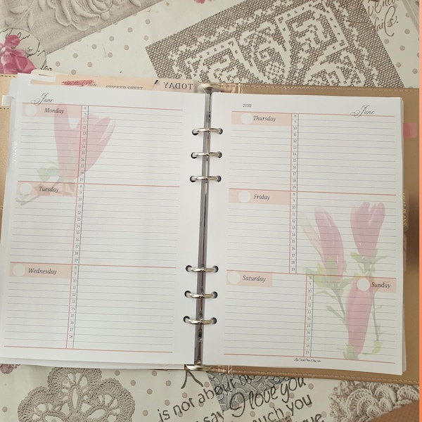 2024 PRINTED weekly planner inserts,  hourly view, week at the glance, floral pages, weekly planner refill, A5 organiser