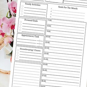 Printable daily inserts ,A5 daily planner pages, page a day, health, goals hourly A5 organizer refill, instant daily download