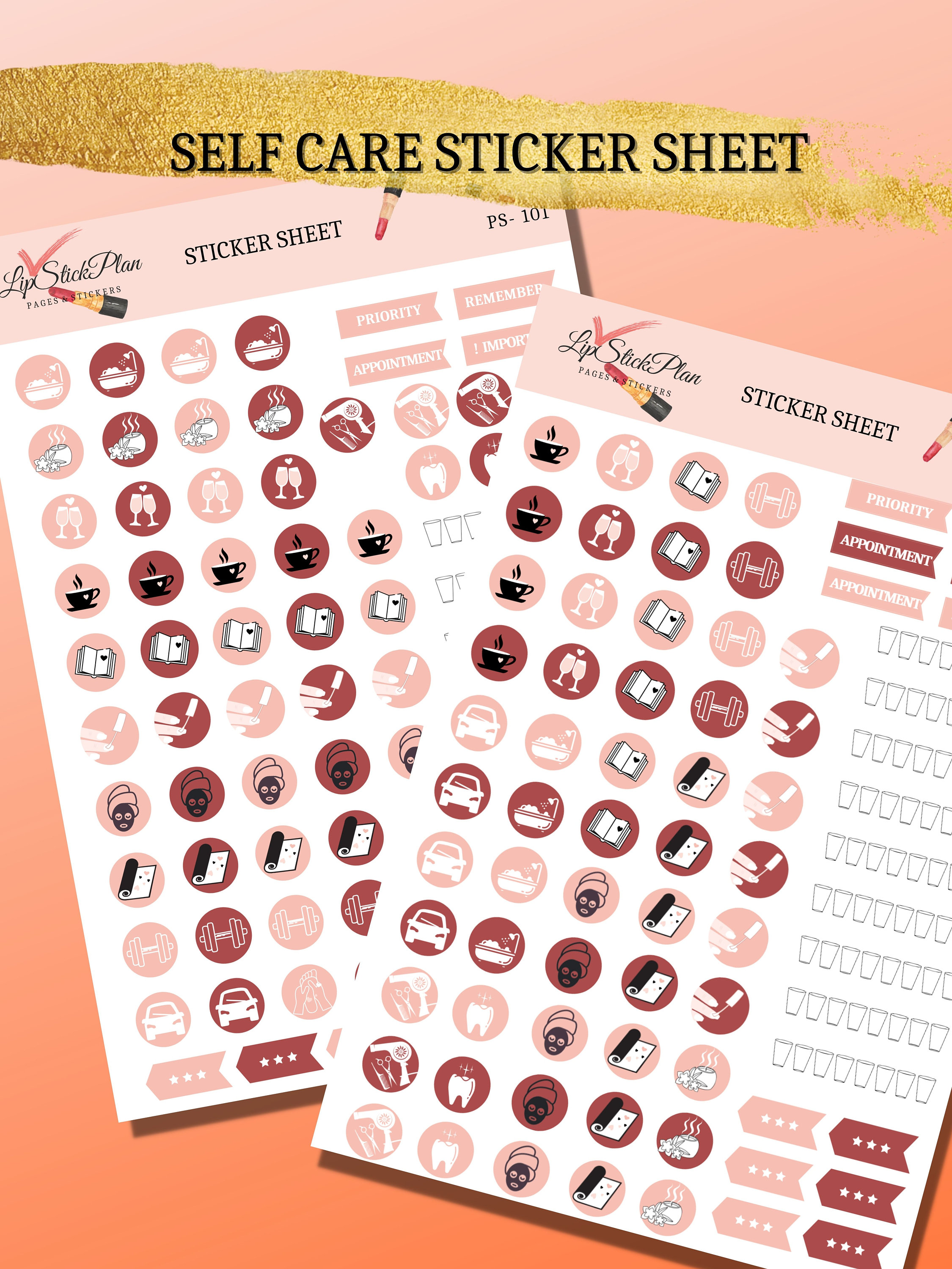 SELF CARE Stickers Sheet Planner Stickers Kit Icon - Etsy Australia