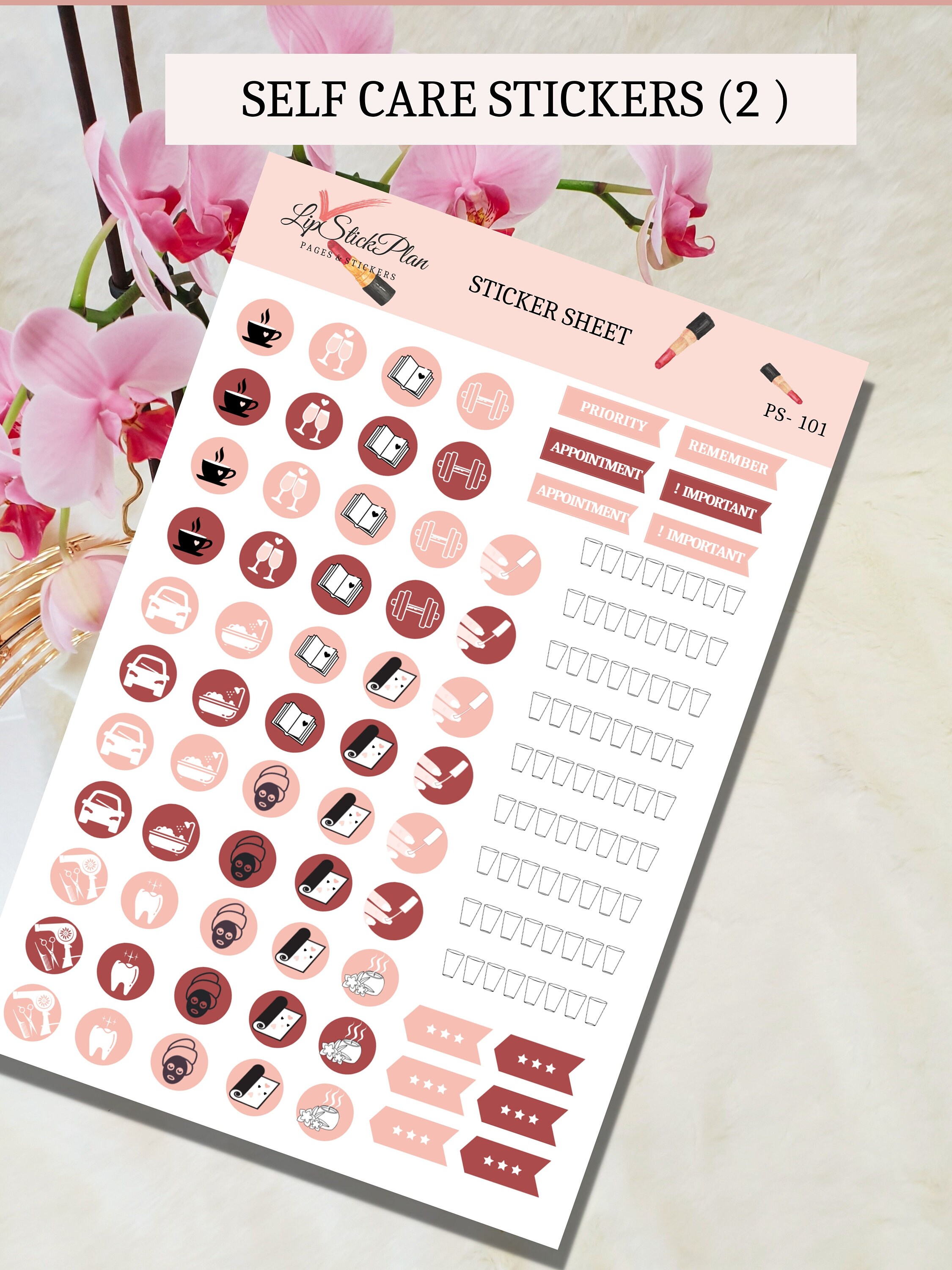 SELF CARE Stickers Sheet - Planner Stickers Kit - Icon Stickers, Diary ...