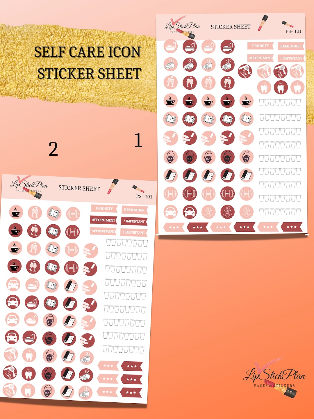 SELF CARE Stickers Sheet - Planner Stickers Kit - Icon Stickers, Diary ...