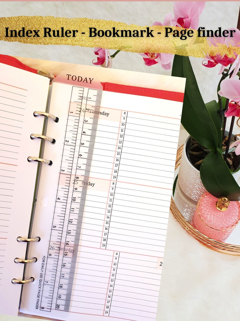 Current Week Tracker Ruler Six Hole Matte Index Ruler, Narrow Vertical Planner Divider, Bookmark ...