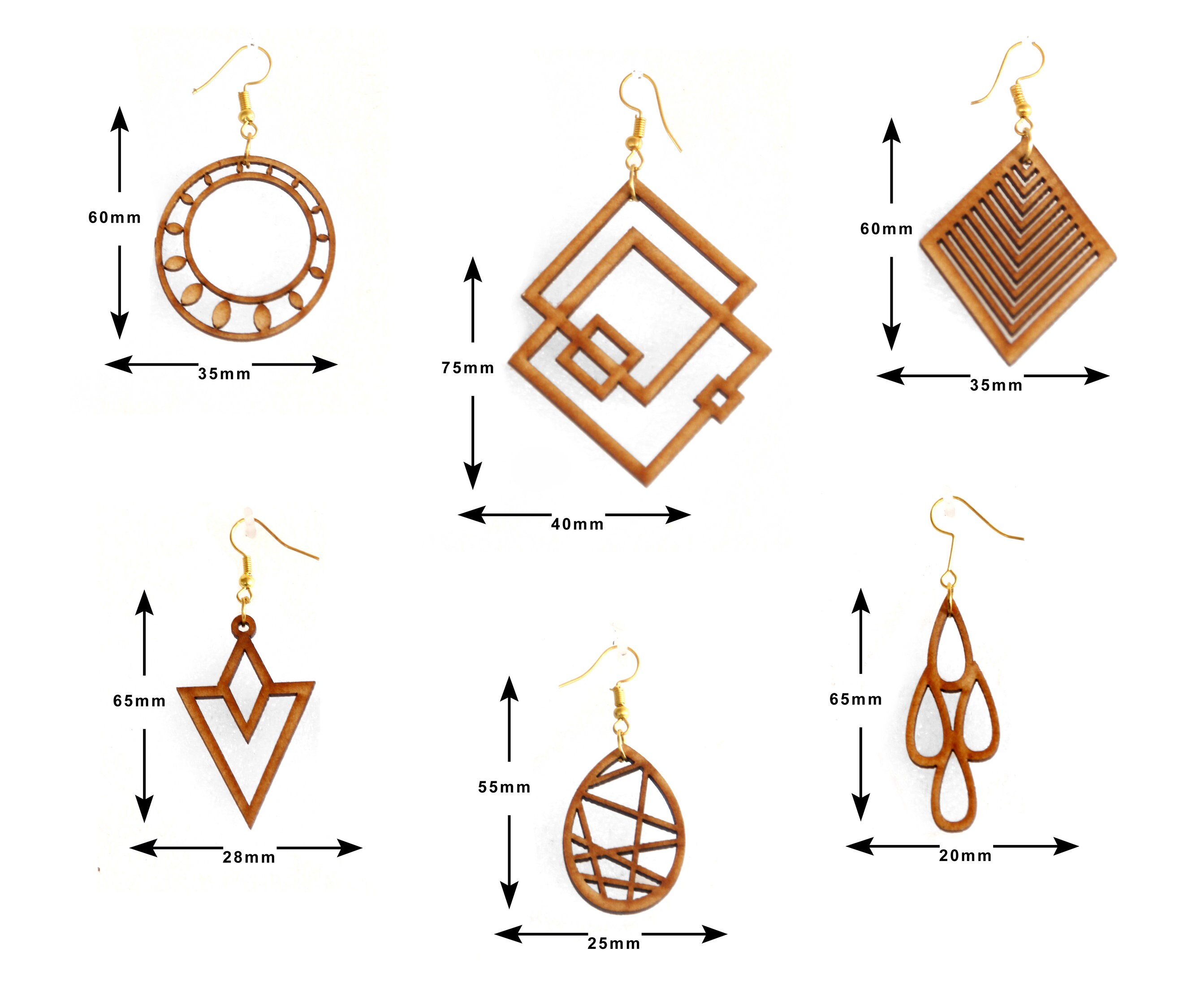 Lightweight wood dangle earrings wood geometric earrings Etsy