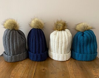 Wool crochet Pom Pom hat