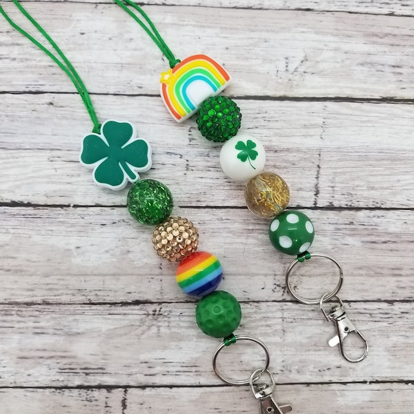 St. Patrick's day lanyard, green and gold, rainbow, lucky, teacher lanyard, id holder, badge holder, keychain necklace, student lanyard